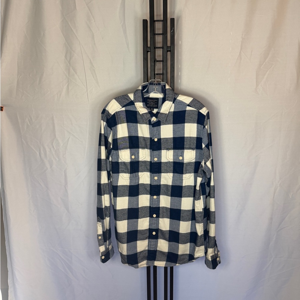 American Eagle Outfitters Navy and‎ Cream Plaid Shirt